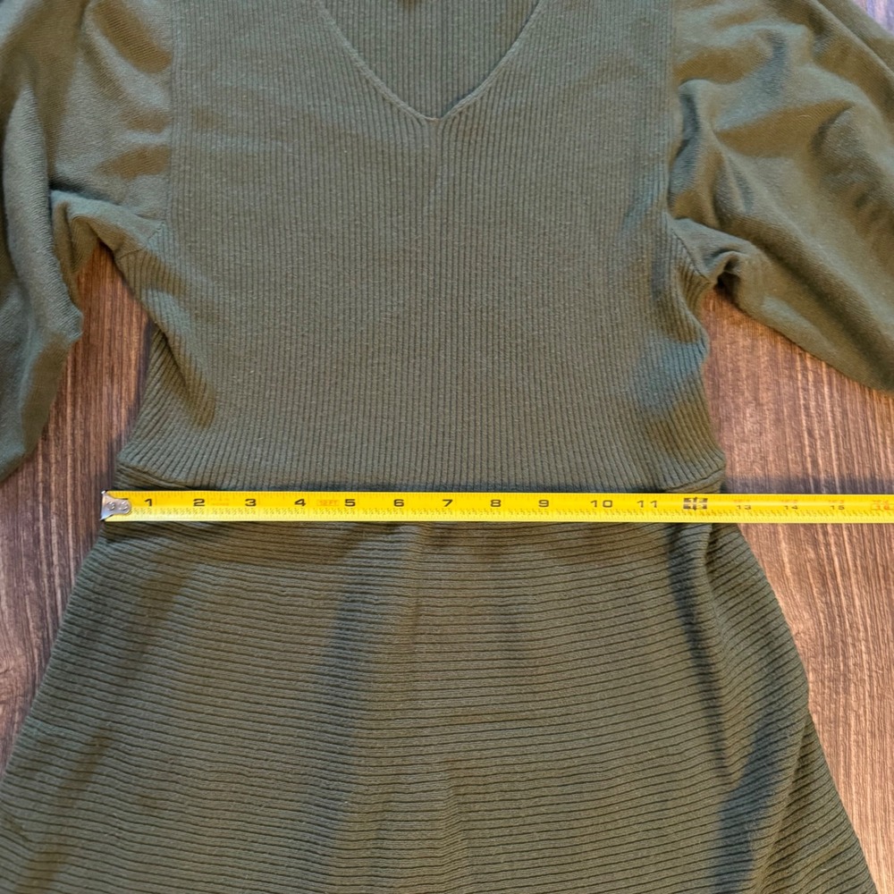 Rachel Zoe Sweater Dress Olive Green Ribbed Balloon Sleeve Chic Women Large L - Picture 8 of 10
